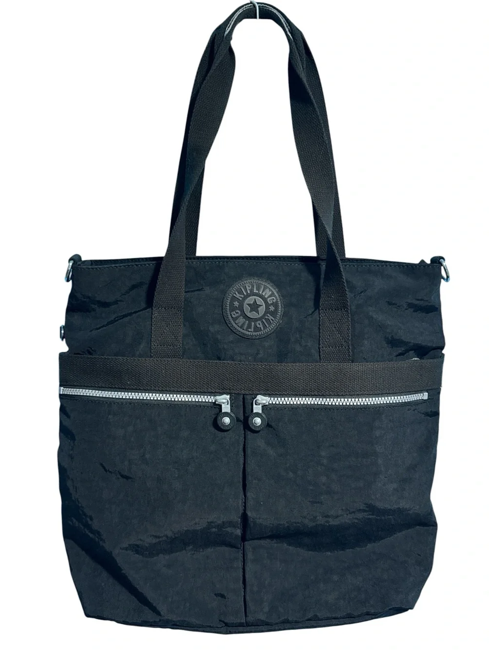 Kipling Black Nylon Duffel Tote with Front Zip Pockets